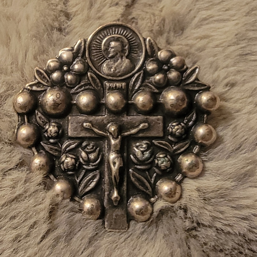 Source Unknown Silver Religious Brooch - image 1
